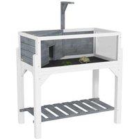 Tortoise House with Shelf, Easy-Clean Tray & Lamp Holder - Large Grey Enclosure for Small Pets