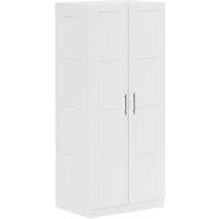 White Double Panelled Modular Wardrobe with Shelves - Particle Board, Soft Close, 122cm Hanging Space