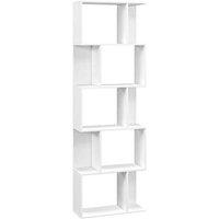 S-Shaped 5-Tier Wooden Modular Bookcase Shelf - White, Modern Storage Display Unit