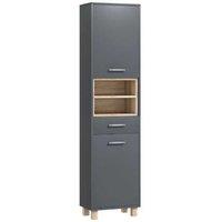 Tall Freestanding Bathroom Storage Cabinet - MDF, Modern Grey & White, Drawer + Shelves