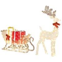 Pre-Lit Outdoor LED Christmas Reindeer & Sleigh with Gift Boxes - Weatherproof Festive Display, 337 Warm White Lights, Large