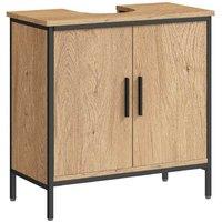 Modern Oak Bathroom Vanity Unit with Shelf & 2 Doors - Freestanding Storage Cabinet