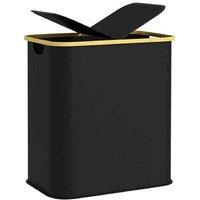 80L Double Laundry Basket with Lid & Handles - Large Capacity Freestanding Laundry Hamper, Black