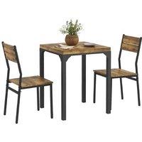 Rustic Brown Compact 3-Piece Dining Table Set - Space-Saving Metal & MDF, Seats 2