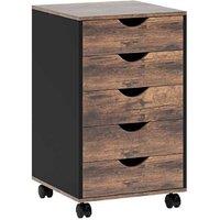 Wood Effect Five-Drawer Office Filing Cabinet with Wheels - Sturdy MDF, Mobile Storage Solution