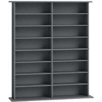 16-Compartment Modular Media Shelf - Grey Wood, Adjustable, Space-Saving Storage Tower