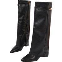Unisex Black Givenchy Knee High Tall Pointed Shark Lock Boots