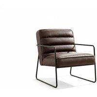 Mid-Century Ribbed PU Leather Armchair with Sleek Metal Base - Brown