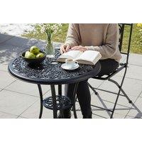 Sturdy Outdoor Round Patio Table with Umbrella Hole and Carved Details