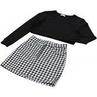 Women's French Chic Houndstooth Mini Skirt and Black Crop Top Outfit Set