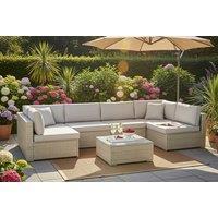 Spacious U-Shaped 6-Seat Rattan Garden Sofa Set With Table Included