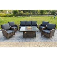 Rattan 4- or 6-Seater Garden Set - Rectangular Gas Firepit Table Option