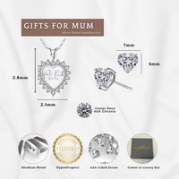 Silver-Tone Mum's Heart Pendant Necklace & Earrings Gift Set - Cubic Zirconia, 2-Piece Jewellery Collection