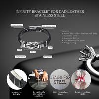 Infinity Leather Bracelet for Dad - Personalised Engraved, Stainless Steel Magnetic Clasp, 21cm