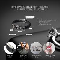 Men's Infinity Leather Bracelet - Microfibre & Stainless Steel, Magnetic Clasp, Gift for Husband