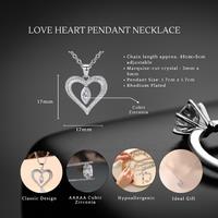Rhodium-Plated Heart Pendant Necklace with Marquise Crystal - Adjustable Chain, Gift Box, Romantic Message