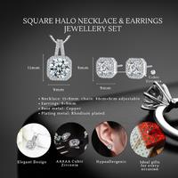 Silver-Tone Halo Crystal Necklace & Earrings Jewellery Gift Set for Her - Rhodium-Plated, Coordinated Valentine's Day Present