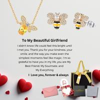 Gold Bee Jewellery Set - Matching Necklace & Earrings Gift for Her, Pav Crystal, Valentine's Day