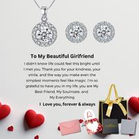 Silver-Tone Jewellery Set - Necklace & Earrings with Gift Message, Crystal Accents, Rhodium-Plated