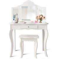 Charming Wooden Kids Vanity Table and Stool Set-Detachable Mirror for Versatility