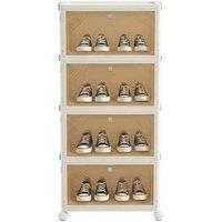 Versatile 4-Tier Foldable Shoe Cabinet with Wheels & Clear Covers