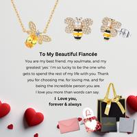 Gold Bee Jewellery Set for Fianc e9e - Matching Necklace & Earrings, Gift Box, Copper, Valentine's Day