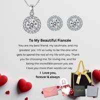 Round Halo Jewellery Gift Set for Fiance - Silver-Tone Crystal Pendant & Earrings