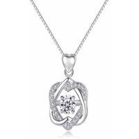 Linked Heart Crystal Pendant Necklace - Rhodium Plated, Adjustable Chain, Gift Boxed
