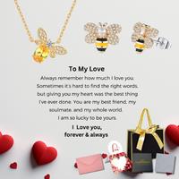Gold Bee Jewellery Set - Matching Pendant Necklace & Earrings, Gift Boxed for Valentine's Day