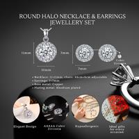 Silver-Tone Crystal Jewellery Set - Round Halo Pendant & Earrings, Rhodium-Plated, Gift Boxed