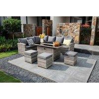 Rosen 9 Seater Rattan Corner Sofa Set with Fire Pit Table & Optional Cover in Grey