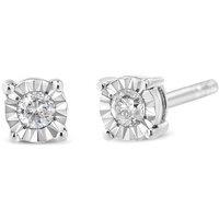 Sterling Silver 0.10ct Diamond Illusion Set Stud Earrings - Classic Round-Cut, Hypoallergenic, Secure Push-Backs