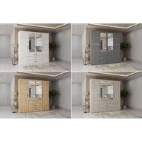 Modern 4 Door Hinged Wardrobe with Mirror, Drawers & Shelves - Engineered Wood, Spacious Storage, Contemporary Style