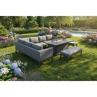 Sleek Modern L-Shaped 9-Seater Aluminium Patio Set with Fire Pit Table - Grey or Beige