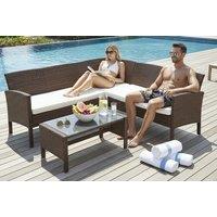 Royal Craft Nevada Brown L-Shape Rattan Sofa Set with Coffee Table & Cushions