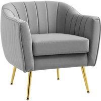 Grey Velvet-Feel Shell Back Accent Chair - Modern Tub Armchair, Metal Legs, 125kg Capacity