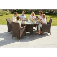 Royal Craft Nevada 6-Seater Rattan Dining Set with Glass Table & Cushions