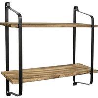 2-Tier Industrial Metal & Wood Floating Wall Shelf Organiser