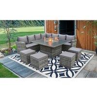 11-Seater Modern Garden Sofa Dining Set with Fire-Pit or Lift-Up Table - Weatherproof, Modular, Plush Cushions