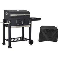 Large Trolley BBQ Grill with Adjustable Tray, Thermometer & Storage
