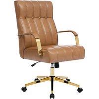 Ergonomic High Back Office Chair with Gold Armrests & PU Leather