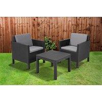 Keter Chicago 3 Piece Balcony Bistro Set - Rattan-Style with Cushions