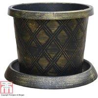 Black & Gold Patio Planter with Saucer - Large Outdoor Garden Pot