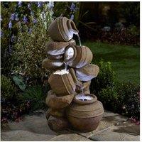 Rustic Cascading Tipping Pot Garden Water Feature - LED Outdoor Decor