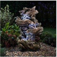 Rustic Wood-Effect 4 Tier Garden Water Feature - Outdoor Fountain Decor