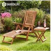 Acacia Wood Folding Steamer Deck Chair - Weather-Resistant Garden Lounger + Optional Table