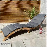 Acacia Wood Reclining Sun Lounger with Grey Cushion - Foldable, Weather-Resistant, 127KG Capacity
