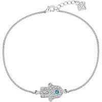 Diamond Style London Silver Hamsa Adjustable Anklet - Crystal Charm, Lobster Clasp, Everyday & Festival Jewellery