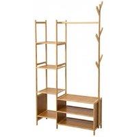 Multifunctional Coat Rack with Hanging Rod, Shelves and Hooks