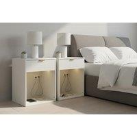 Set of 2 Bedside Tables with Charging Station & RGB Light Strip
